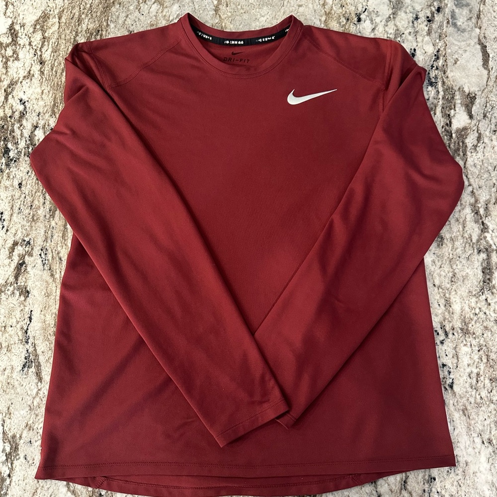 Nike Men's Burgundy Long sleeve dri-fit shirt